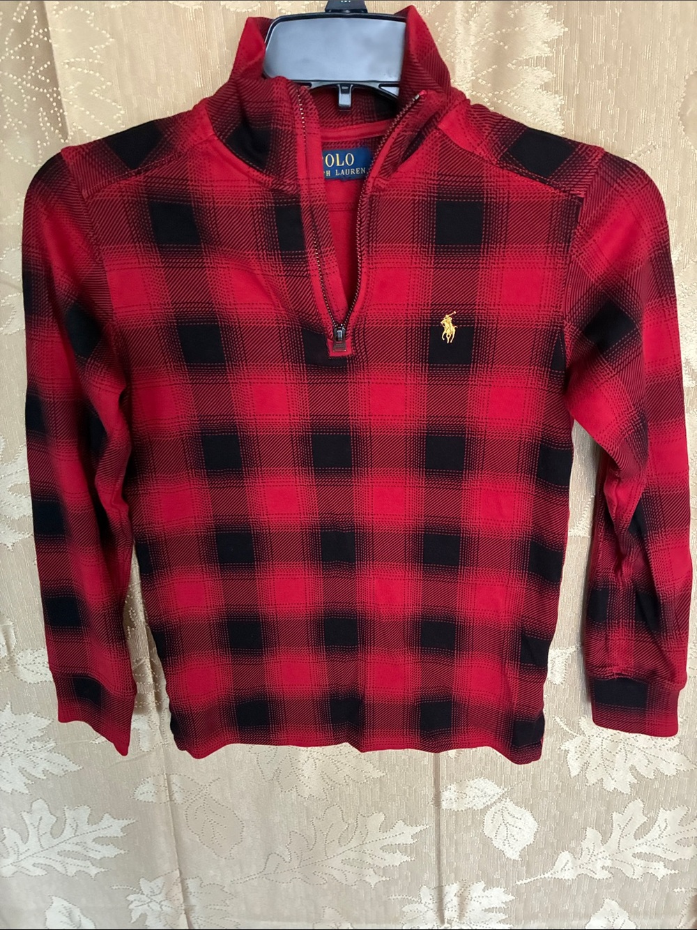 Ralph Lauren Red & Black Plaid Half-Zip Sweatshirt